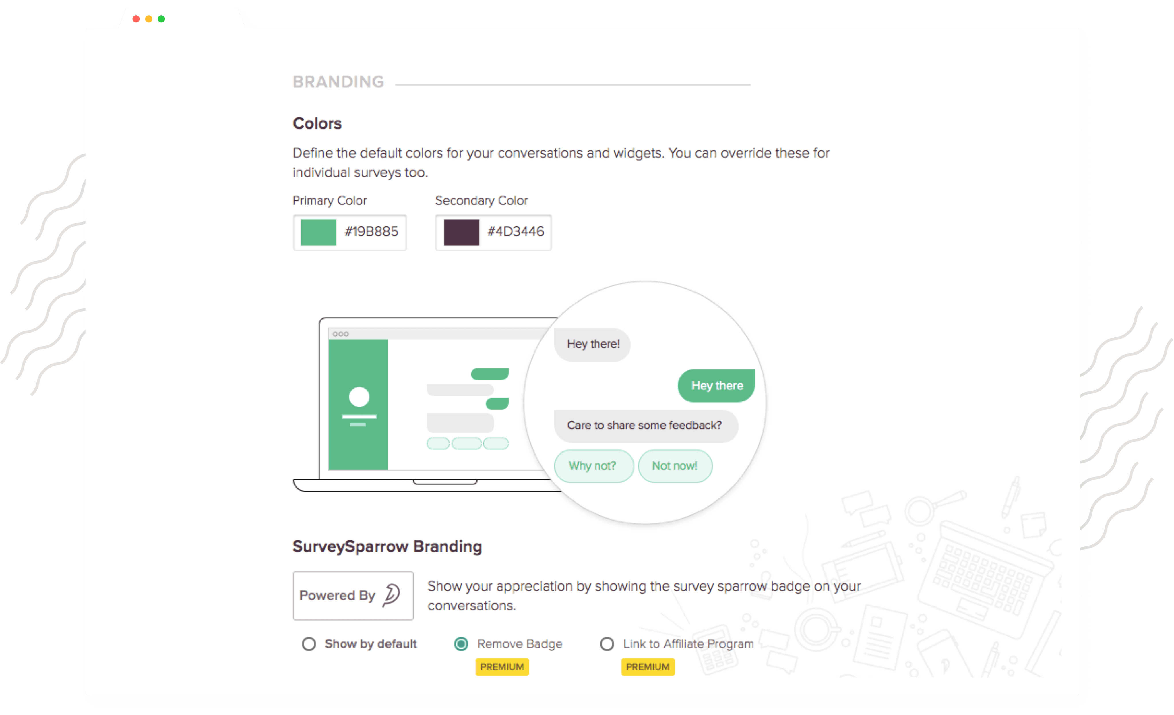 SurveySparrow lets you choose the colors and remove SurveySparrow branding