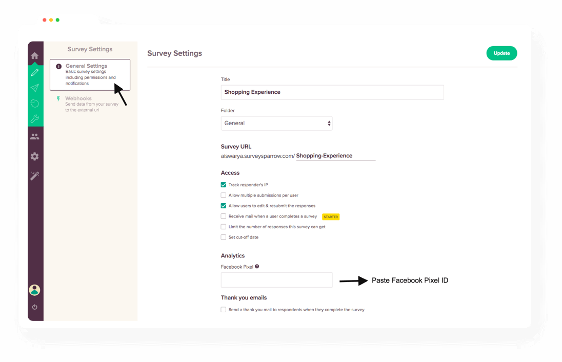 Facebook Pixel Integration to track survey views and completion