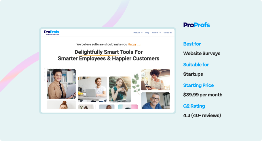 ProProfs - Best for, Suitable for, Starting price, G2 rating