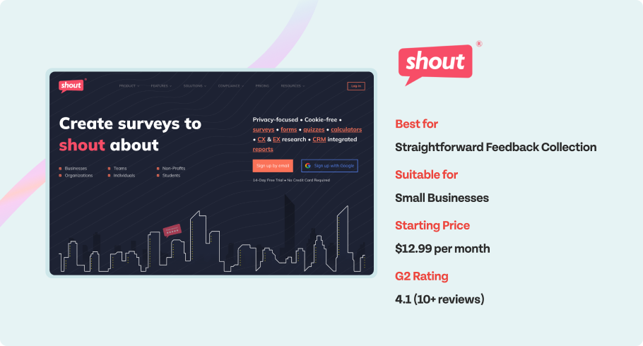 Shout (Kwik Surveys) - Best for, Suitable for, Starting price, G2 rating