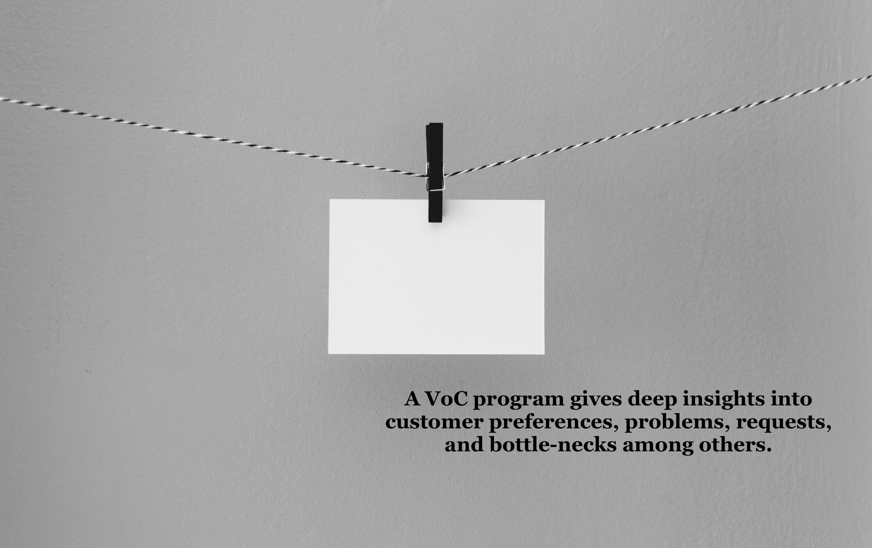 A VoC program gives deep insights into customer preferences, problems, requests, and bottle-necks among others.