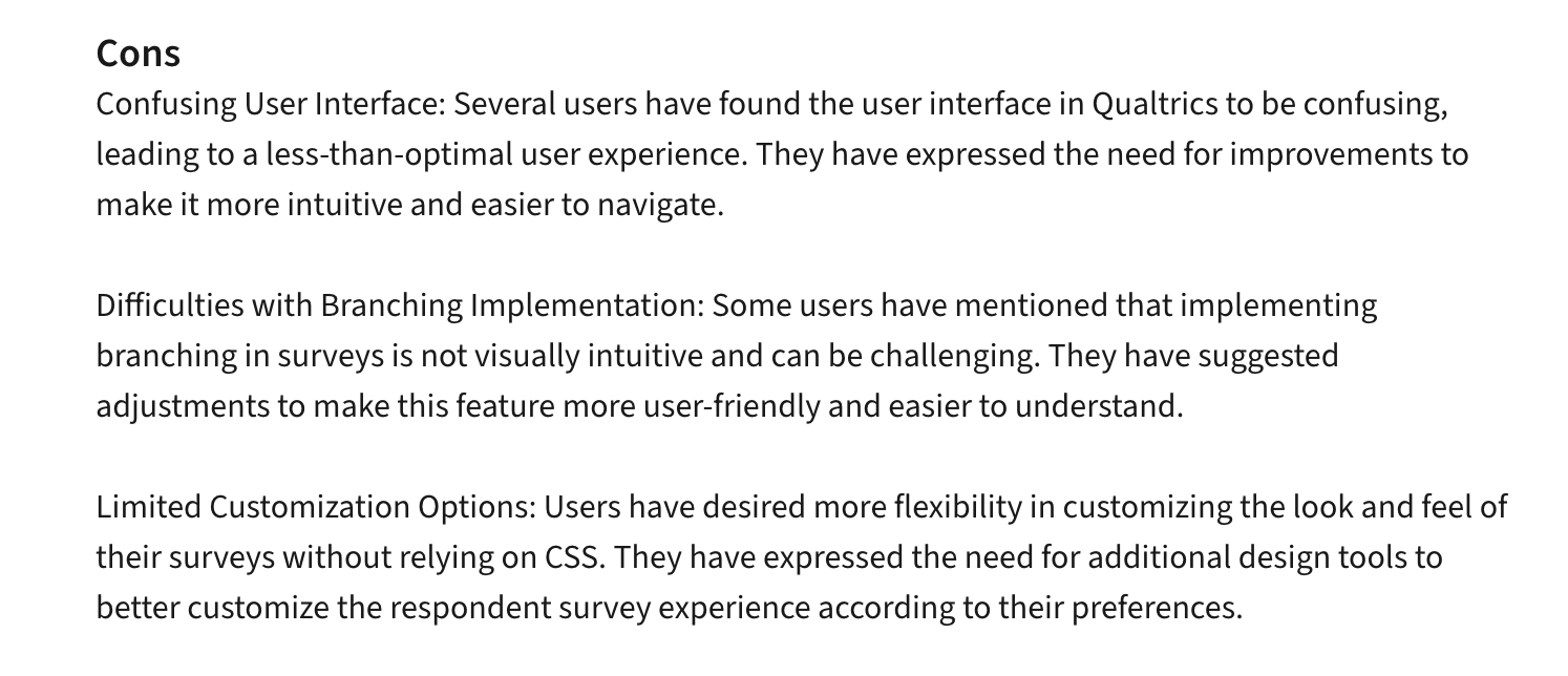 Cons of qualtrics as per customer reviews on Trustradius