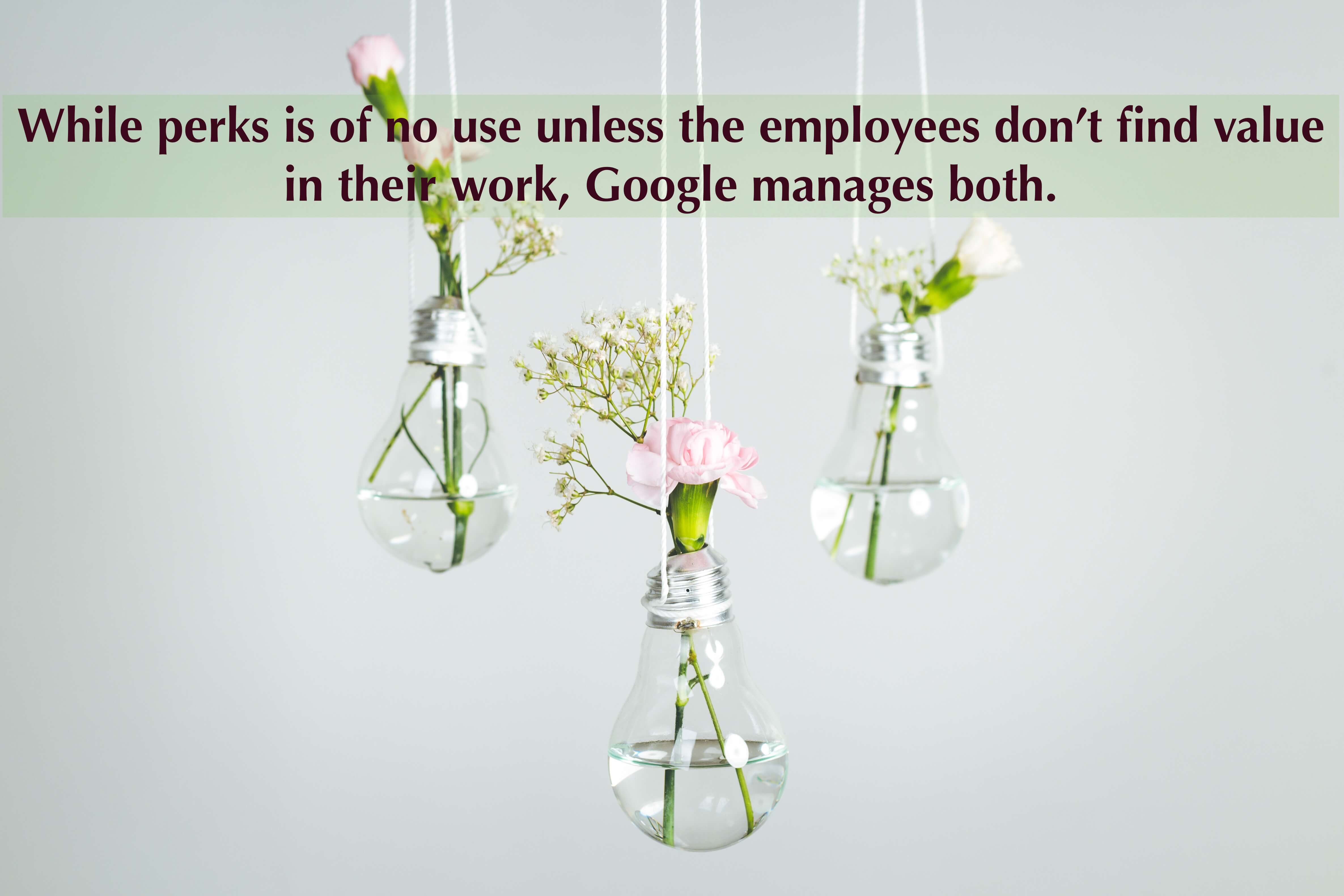 While perks is of no use unless the employees don’t find value in their work, Google manages both.