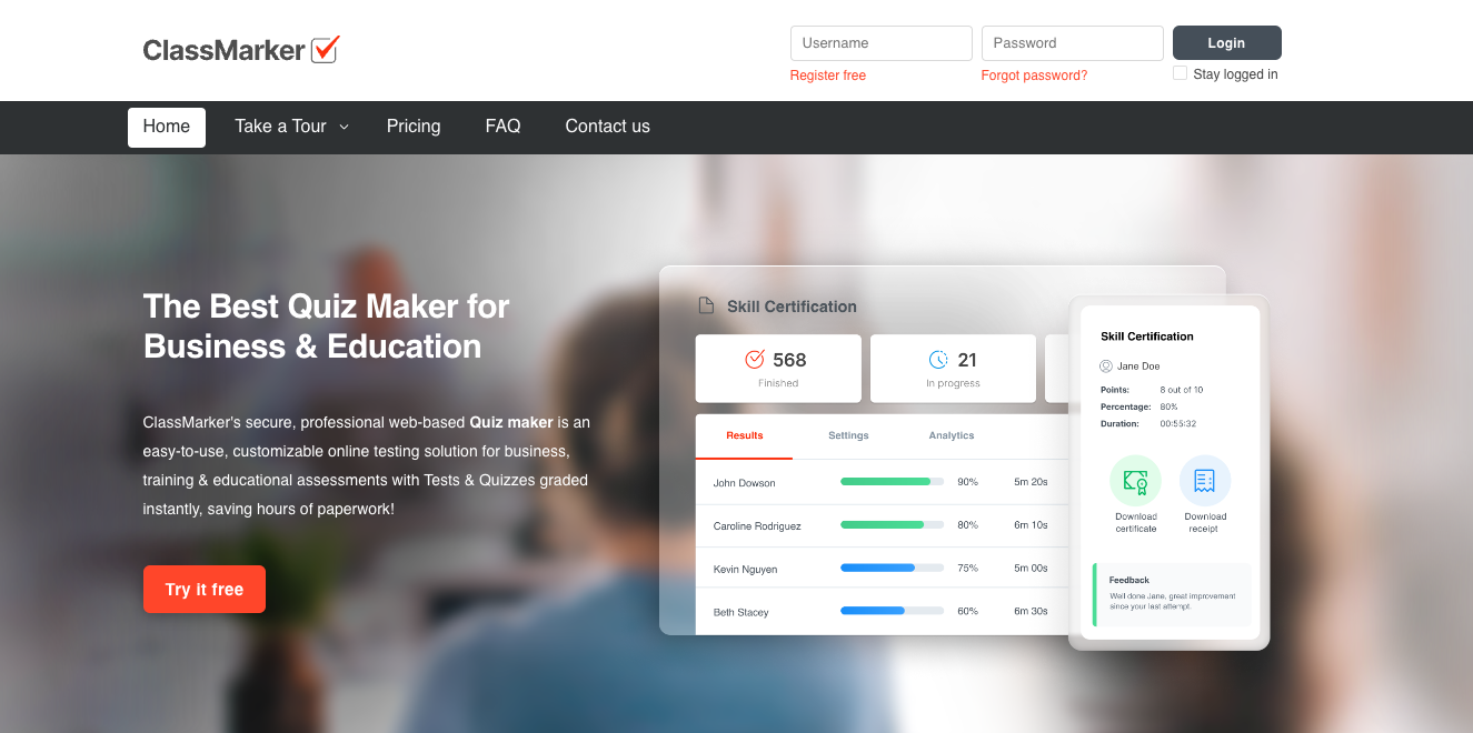 homepage of classmaker