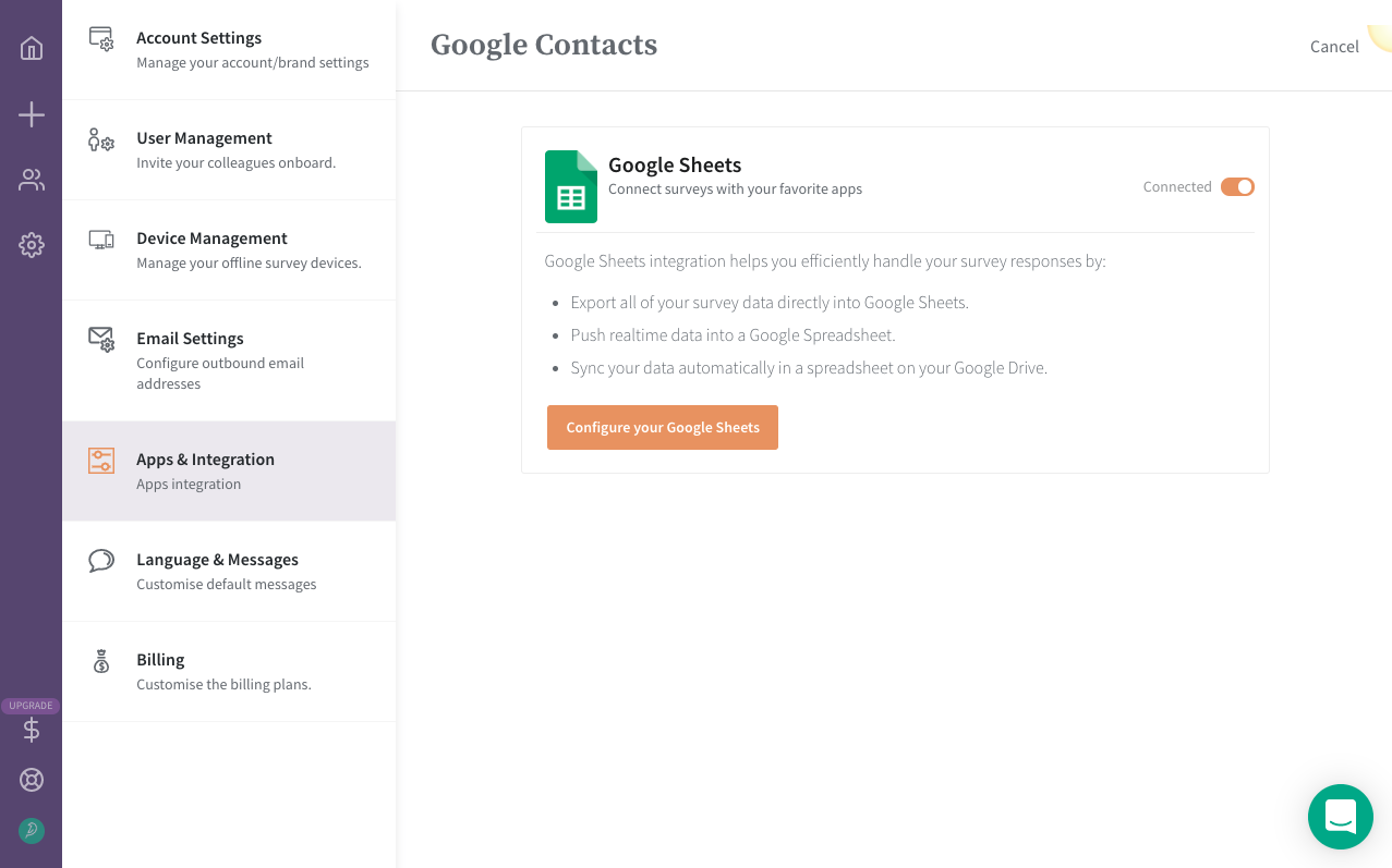 Google Sheets Integration with SurveySparrow.