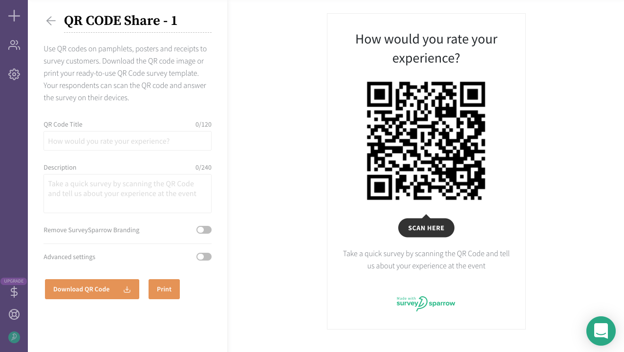 Share your surveys via QR codes.