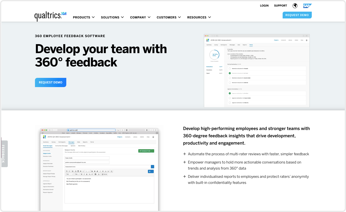 The experience management company, Qualtrics offers 360 feedback as part of their Employee XM.