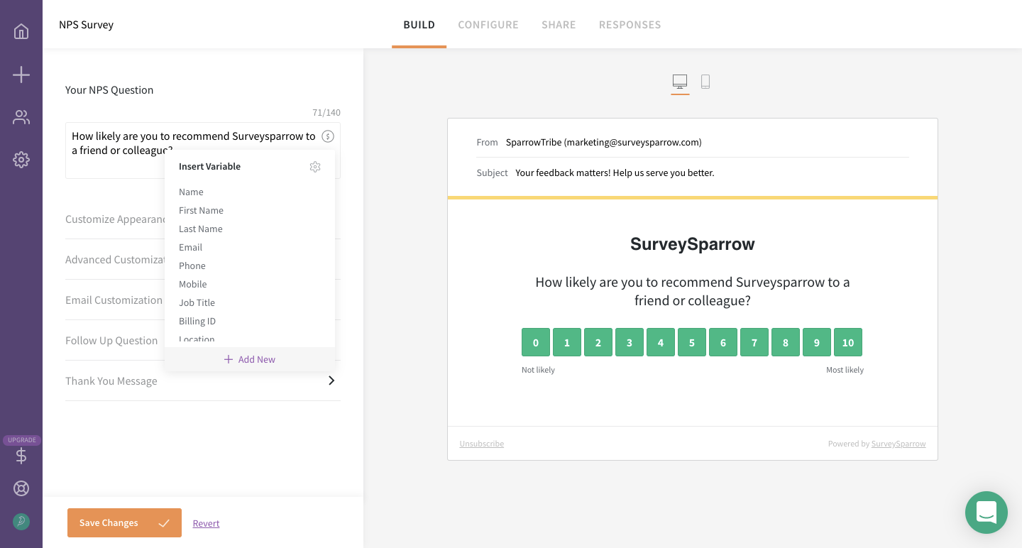 NPS NPS supports custom variables.