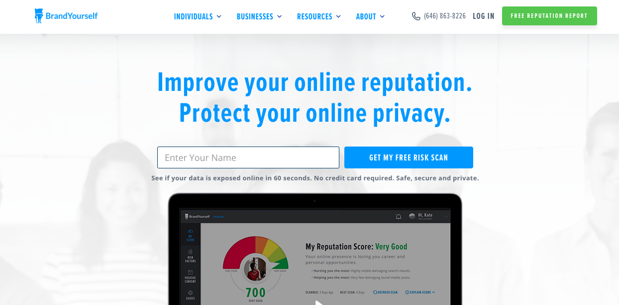 homepage od the online reputation tool - brandyourself