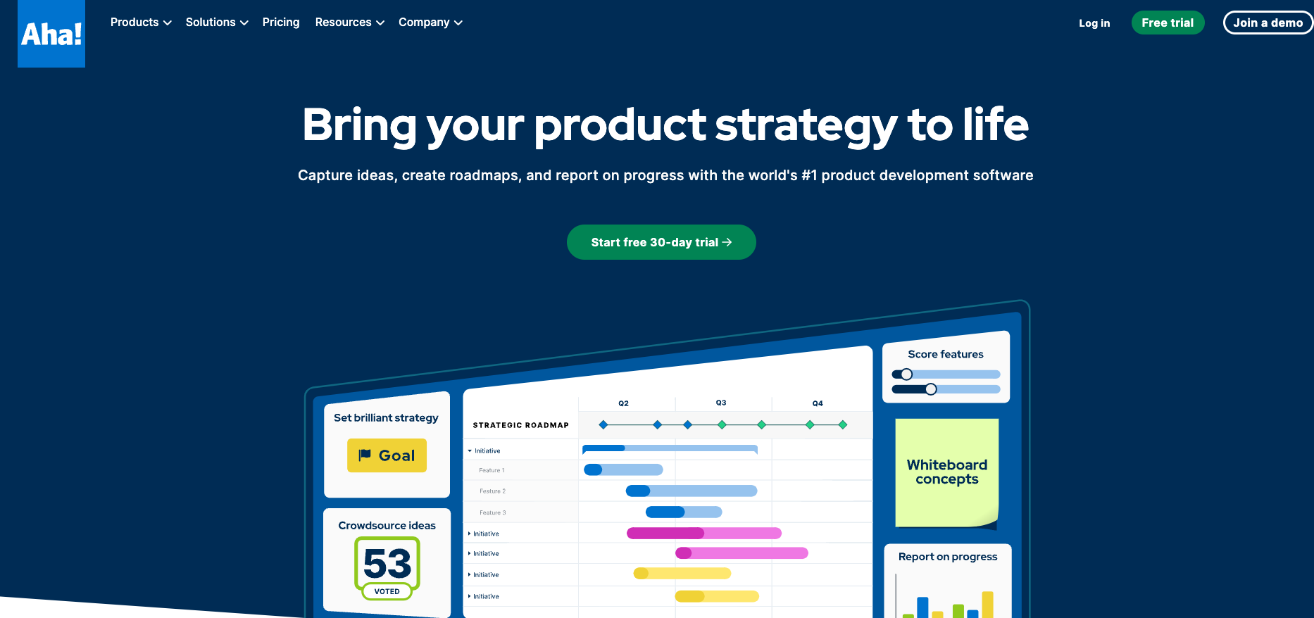 homepage of aha product management tool