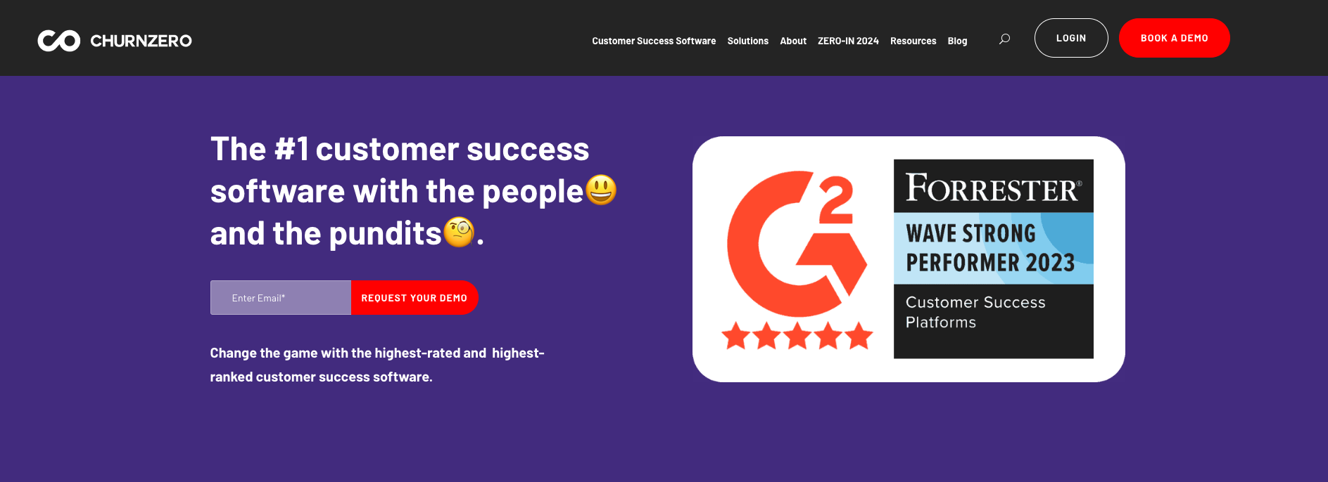 homepage of the customer success software - churnzero