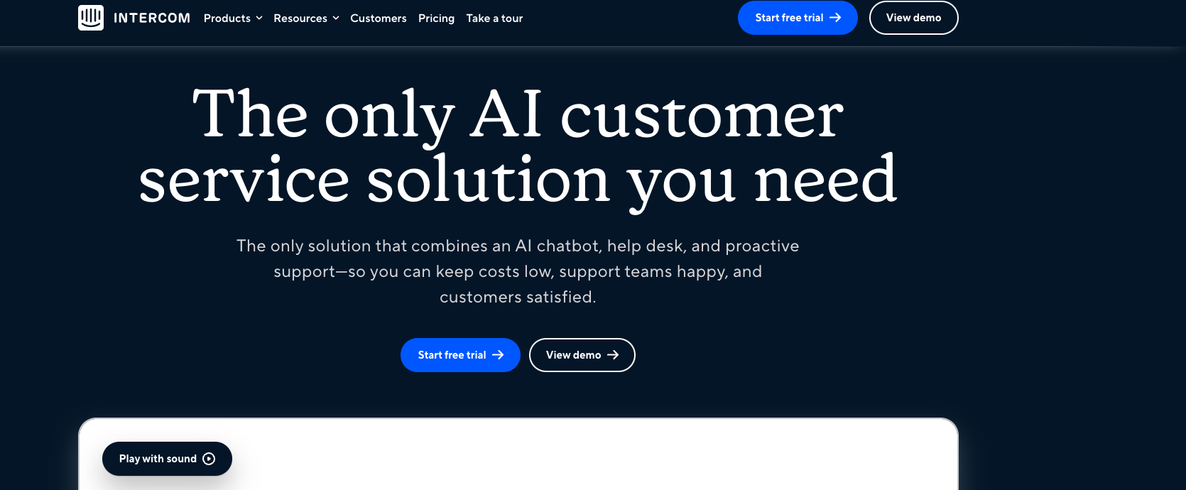 homepage of intercom