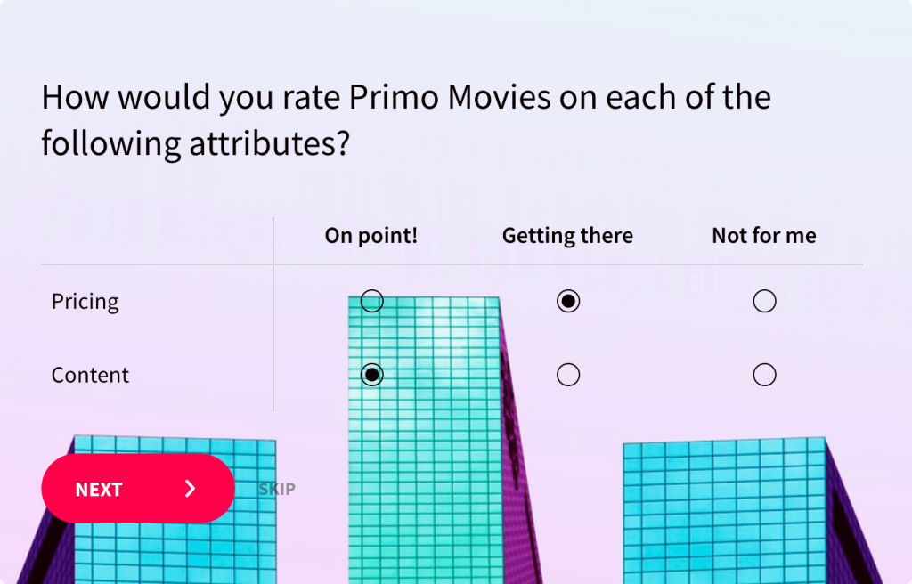 Semantic scale example: non slider rating scale