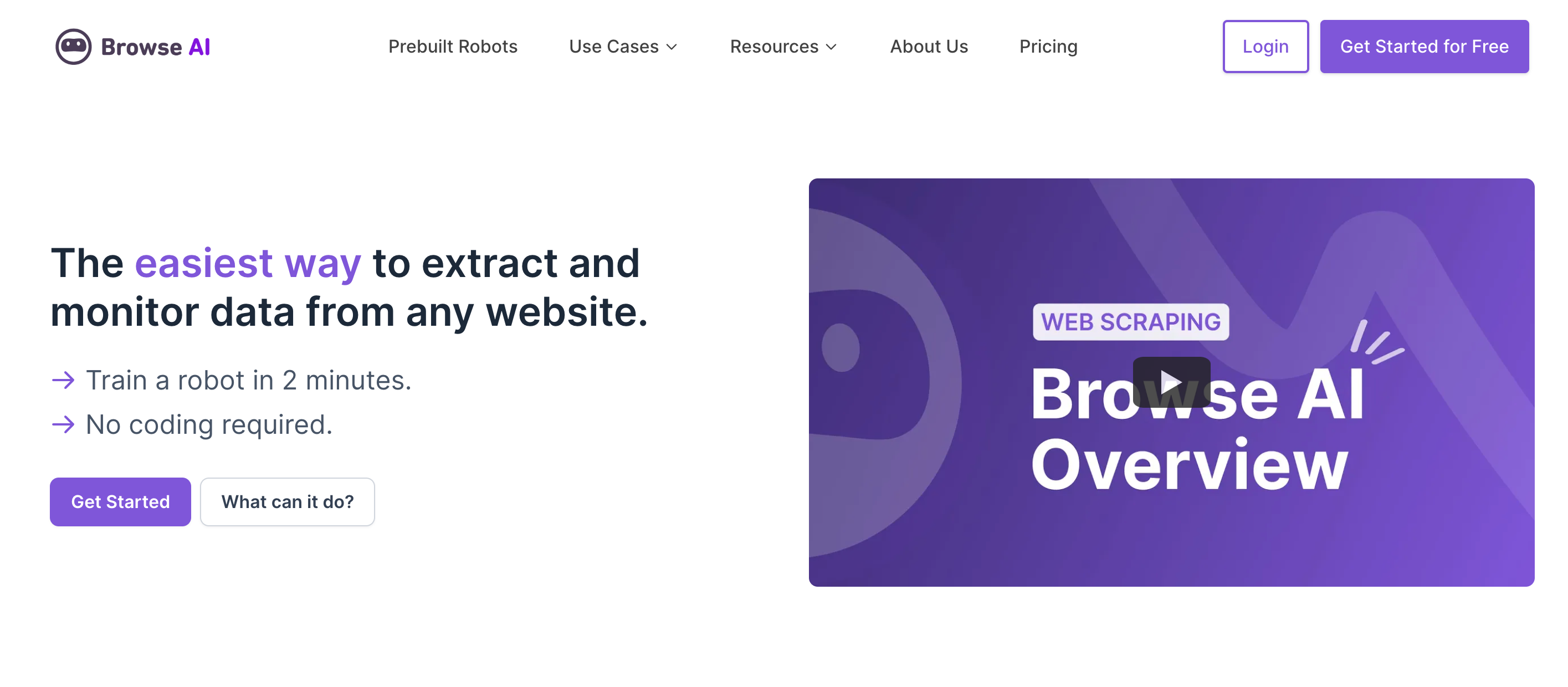 Homepage of the market research tool - browse ai