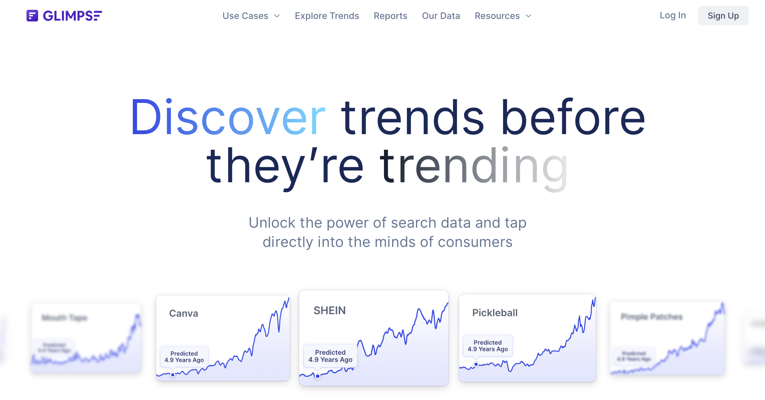 WEbpage of the market analysis tool in Glimpse