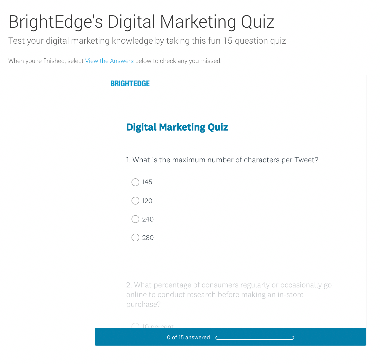 brightedge digital marketing quiz example