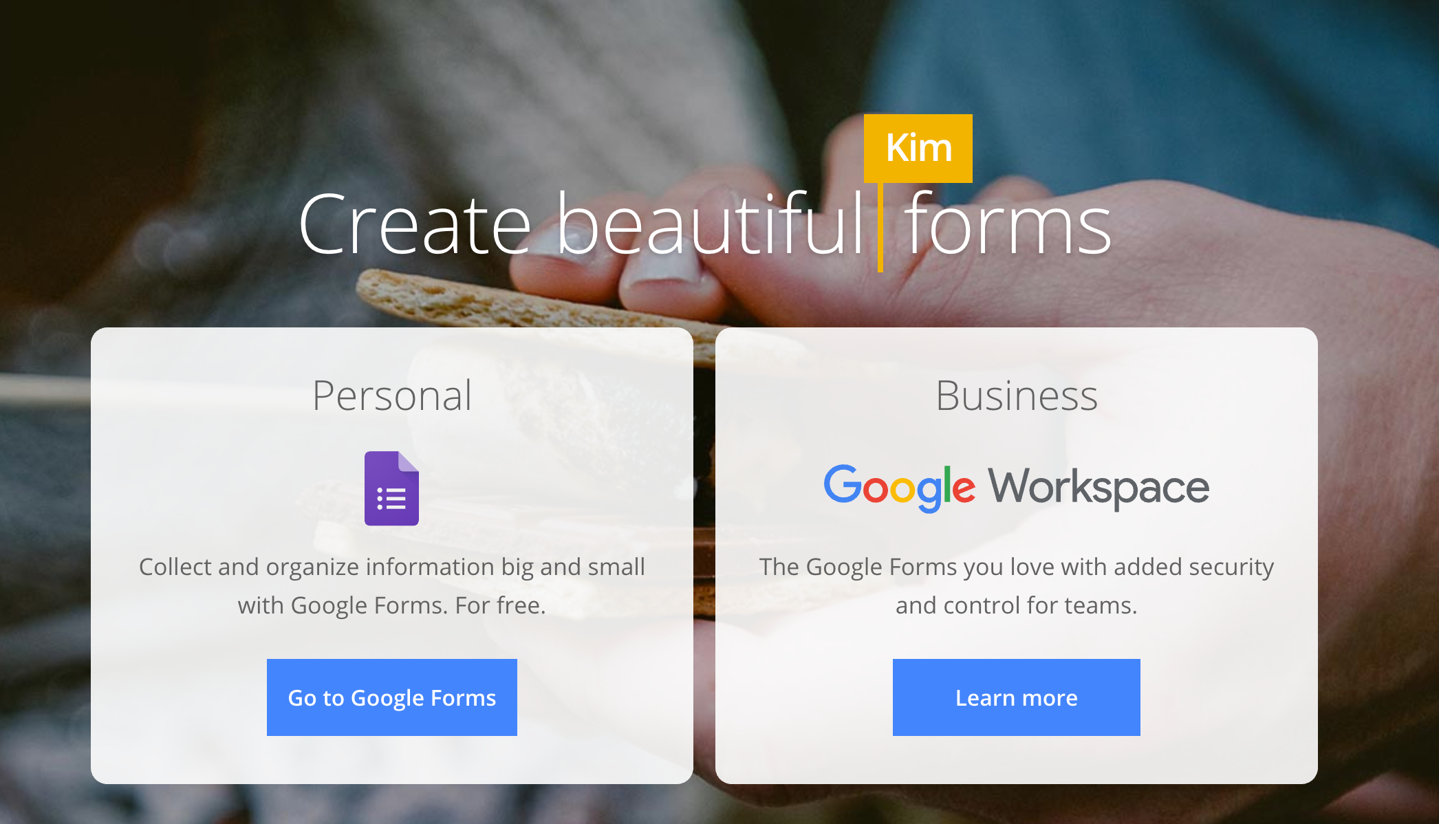 Google Forms homepage