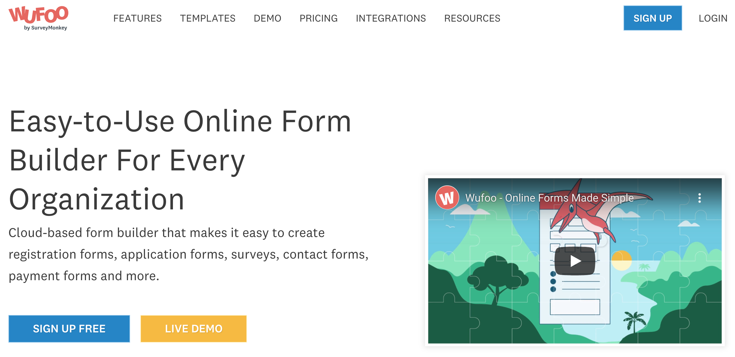 Form builder apps #7: Wufoo - homepage