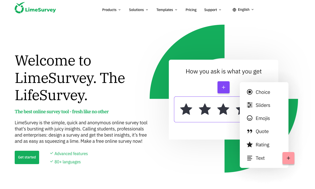 homepage of the survey tool - limesurvey