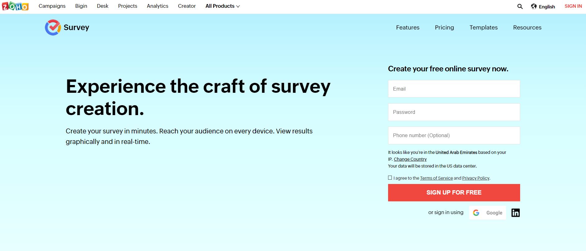 zoho-survey-homepage