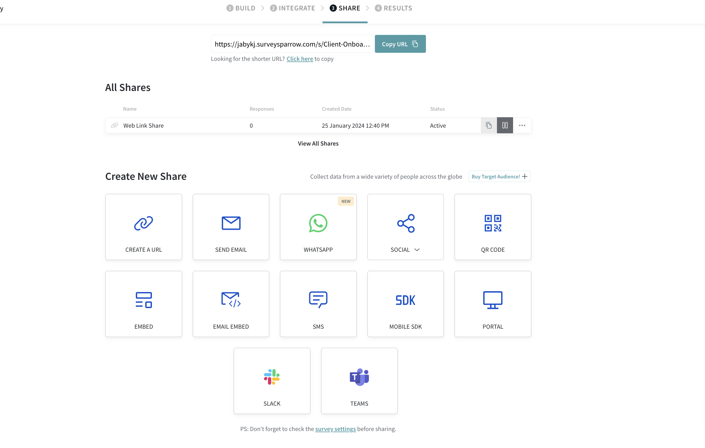 survey sharing options in surveysparrow