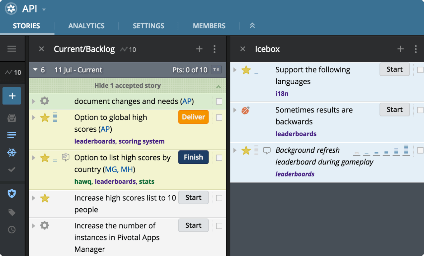 Task story mapping - Pivotal tracker