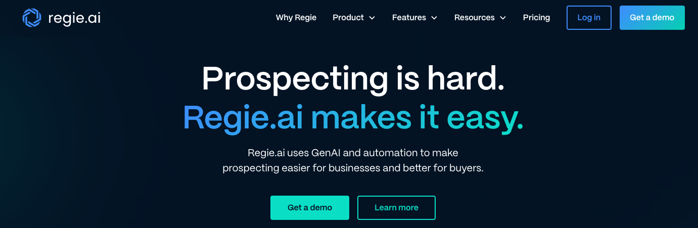 homepage of tool - regie.ai