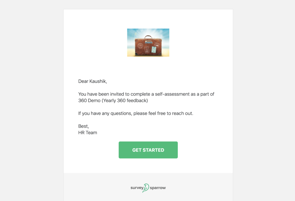 Self-evaluation invitation in SurveySparrow 360