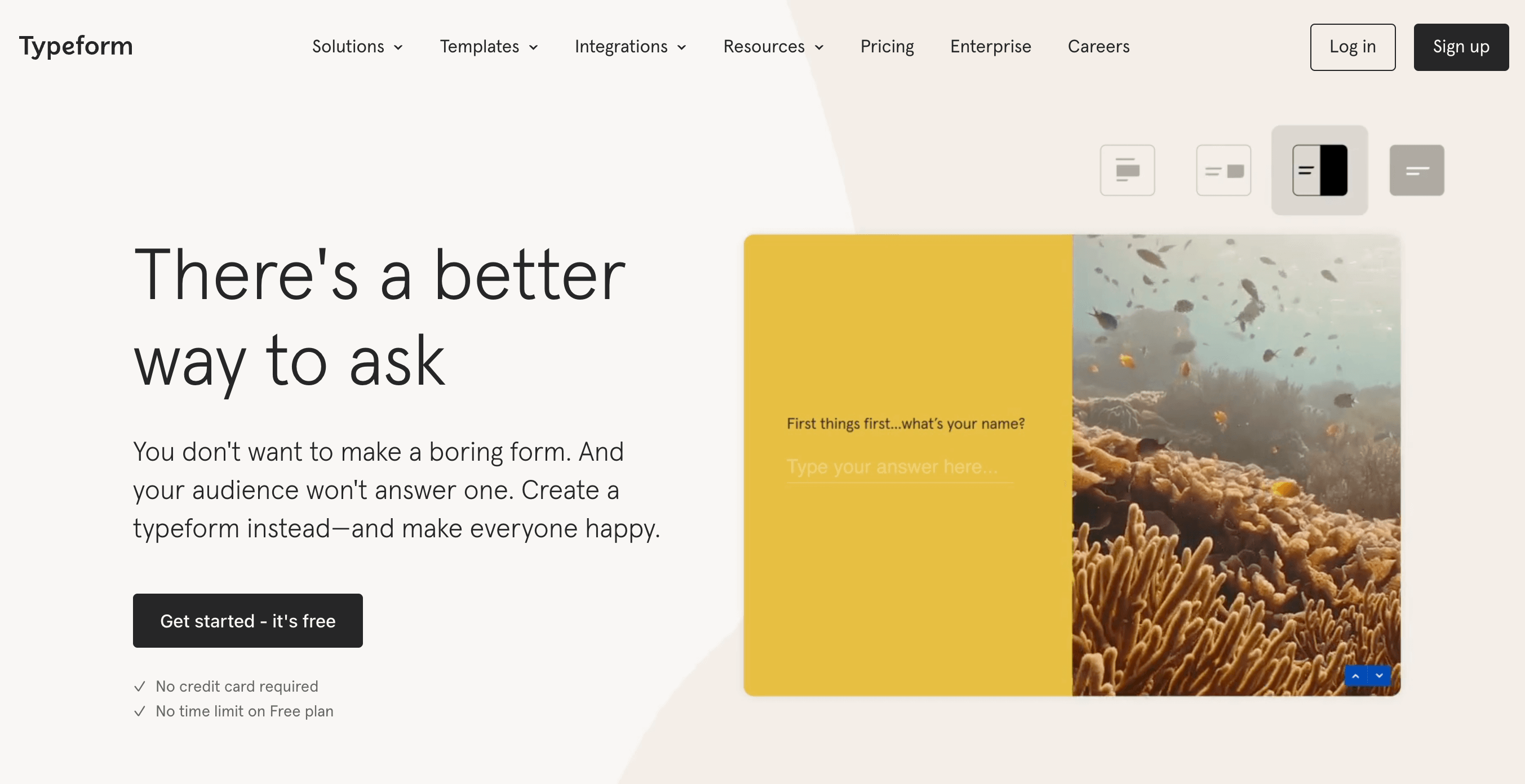 Formstack alternatives: Typeform homepage