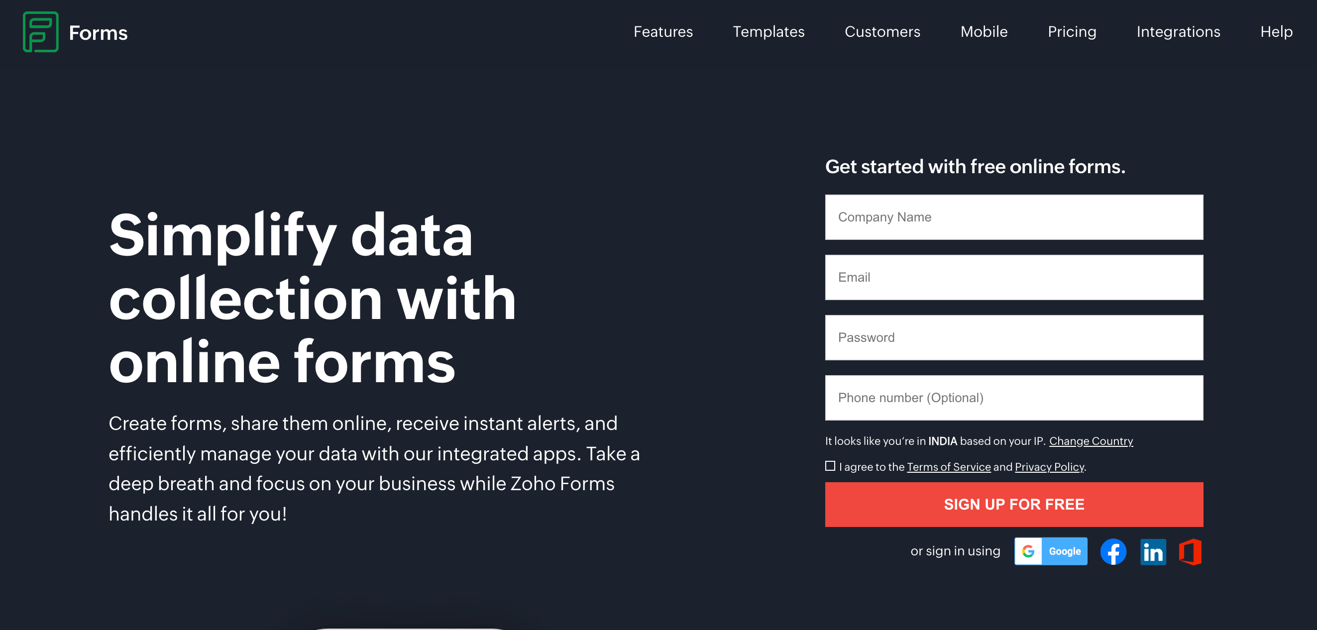 Formstack alternatives: Zoho Forms homepage