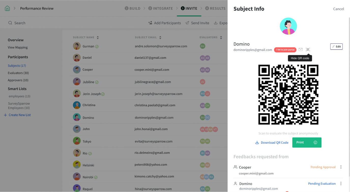 SurveySparrow QR code survey - 360 performance assessment