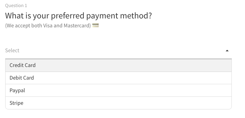 multiple choice questions - dropdown