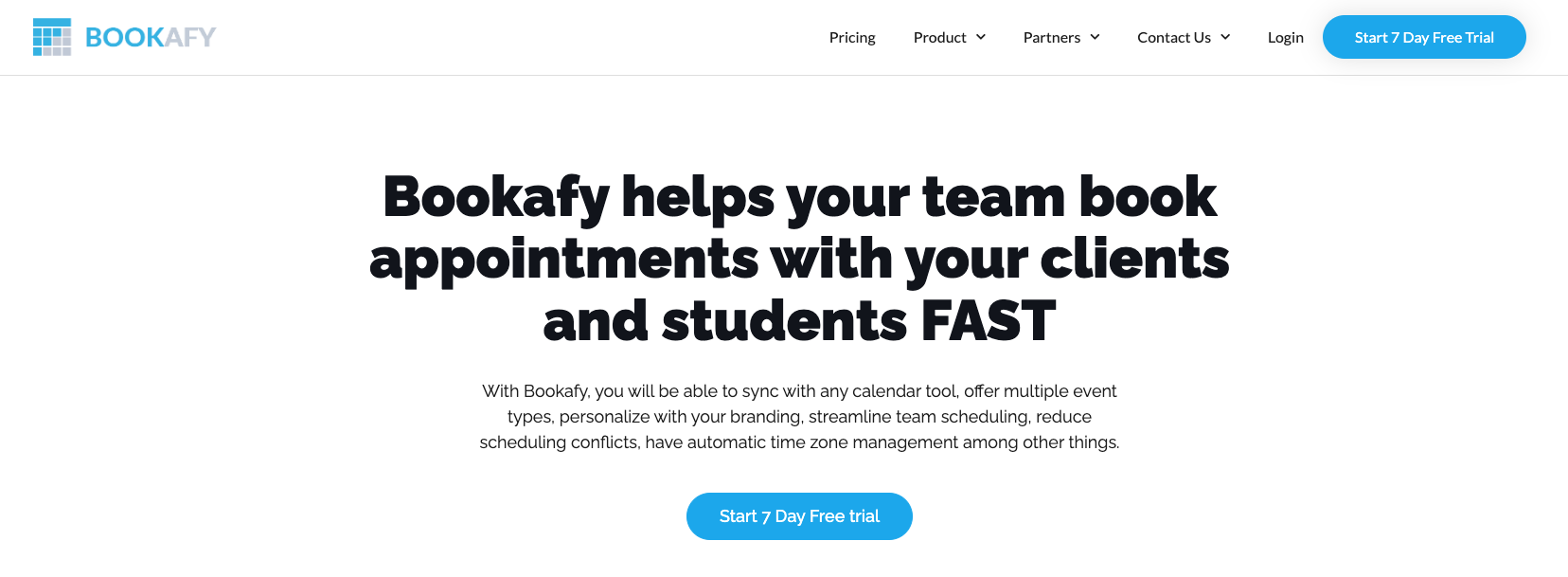 homepage of the scheduling tool - Bookafy