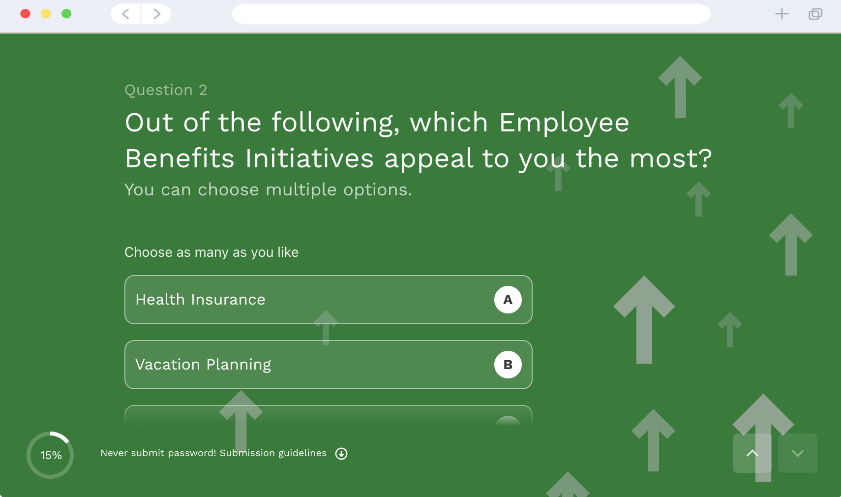 Ranking question examples: An employee benefits survey by SurveySparrow