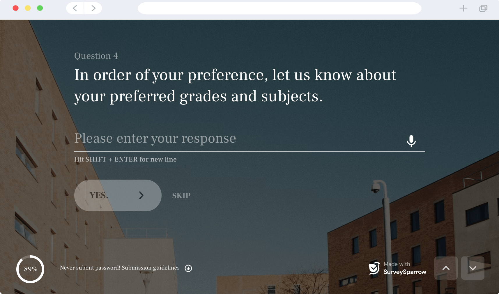 Ranking question examples: A teacher job application form by SurveySparrow