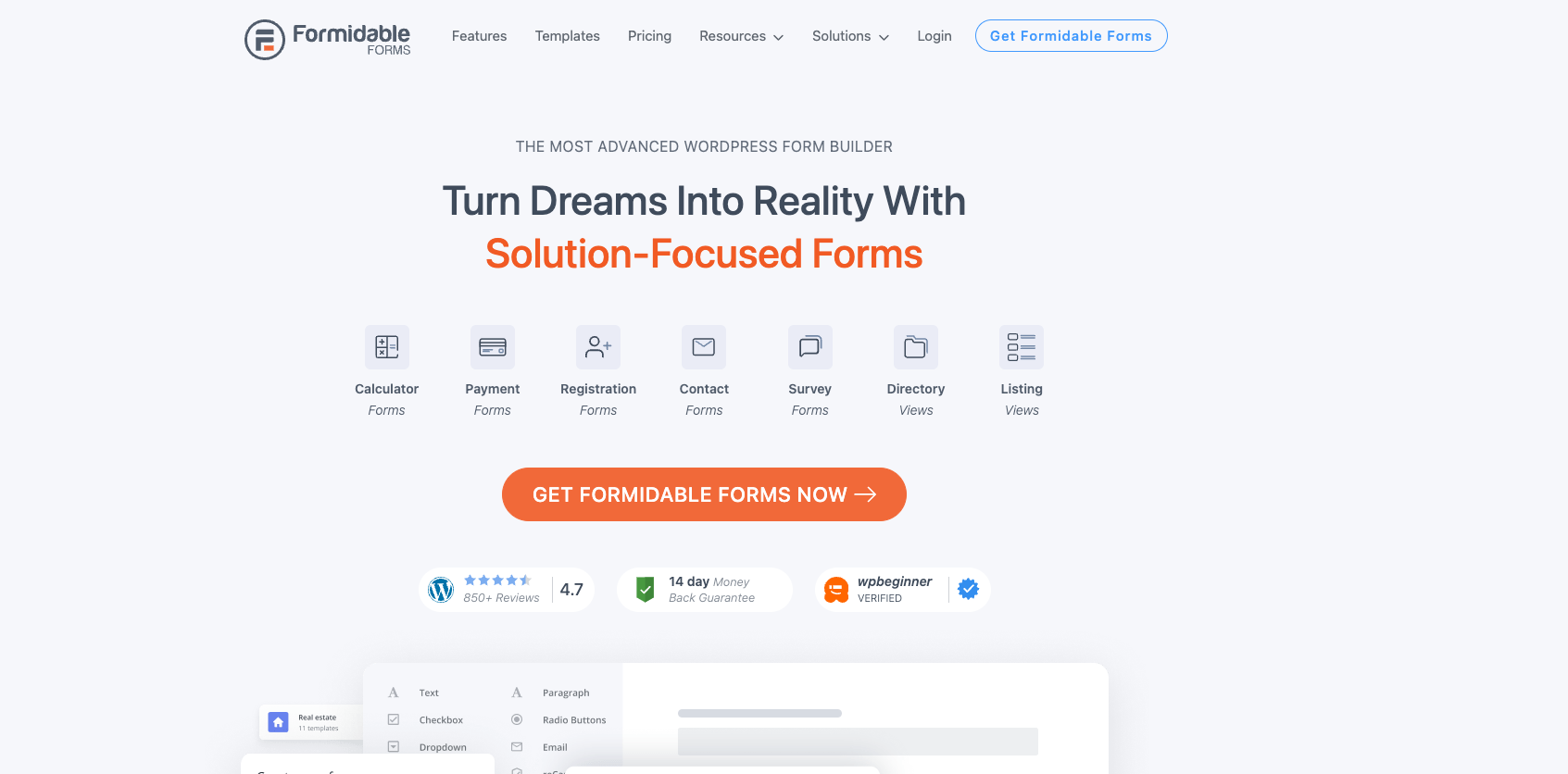 homepage of formidable software