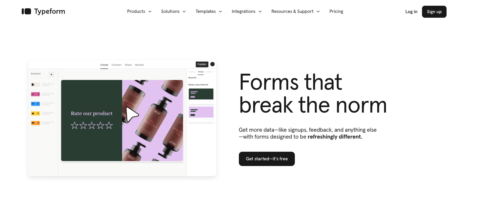 homepage of the software typeform