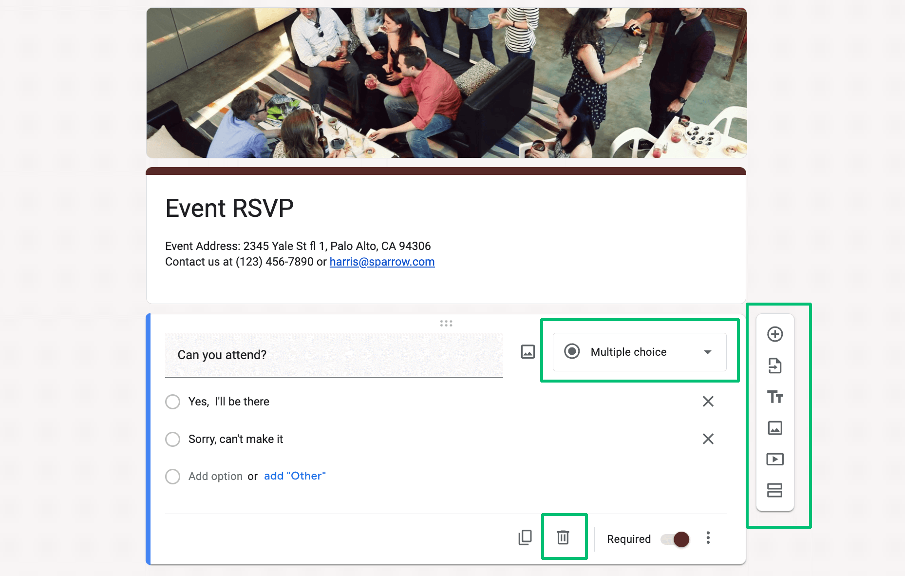 Google Forms RSVP: Editing the form