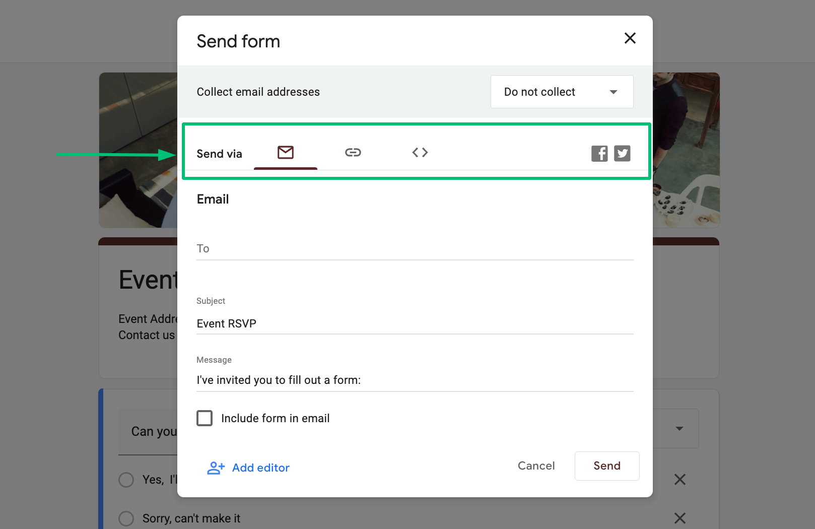 Google Forms RSVP: Sending the form