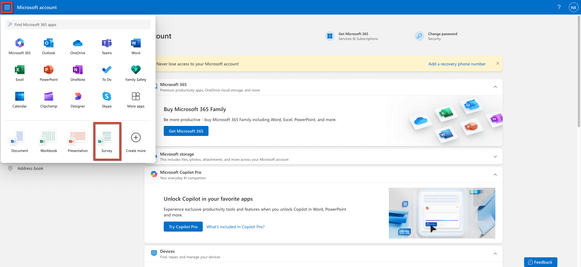 select surveys from microsoft forms