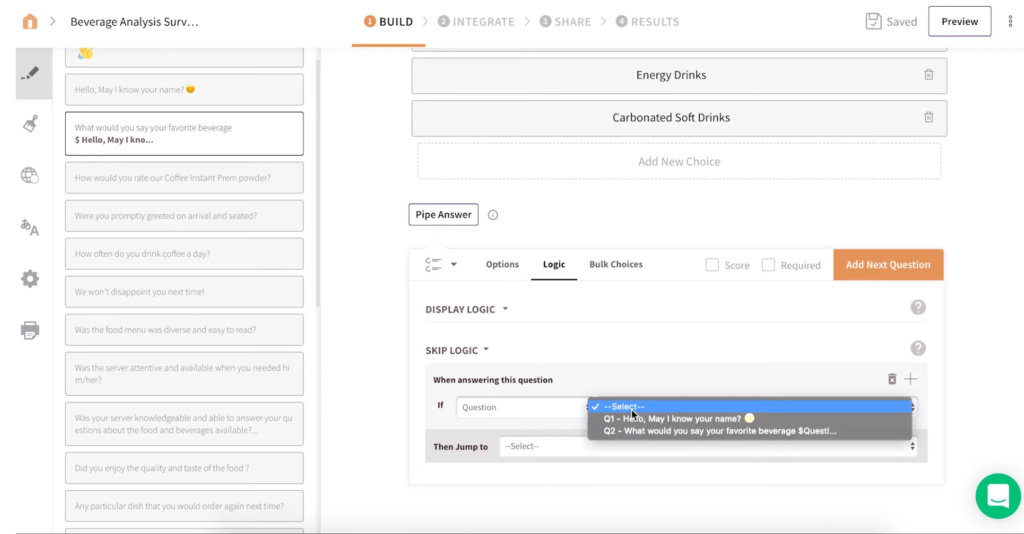 SurveySparrow vs SurveyMonkey: SurveyMonkey survey logic