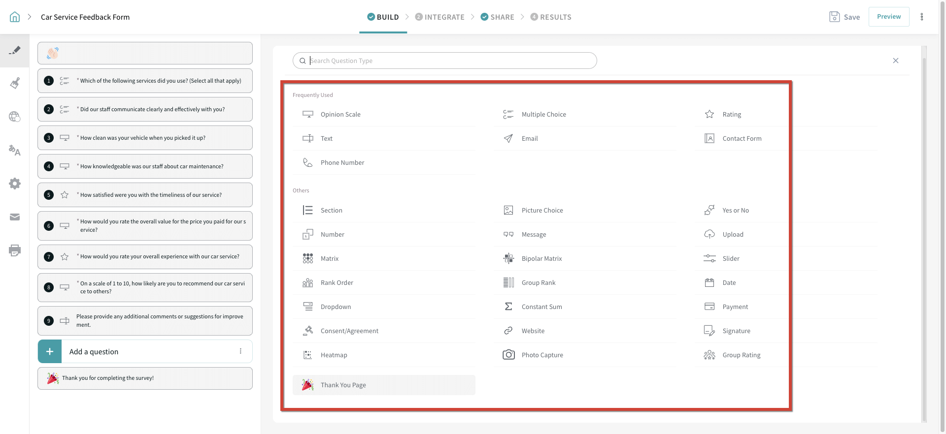 types of questions available in SurveySparrow