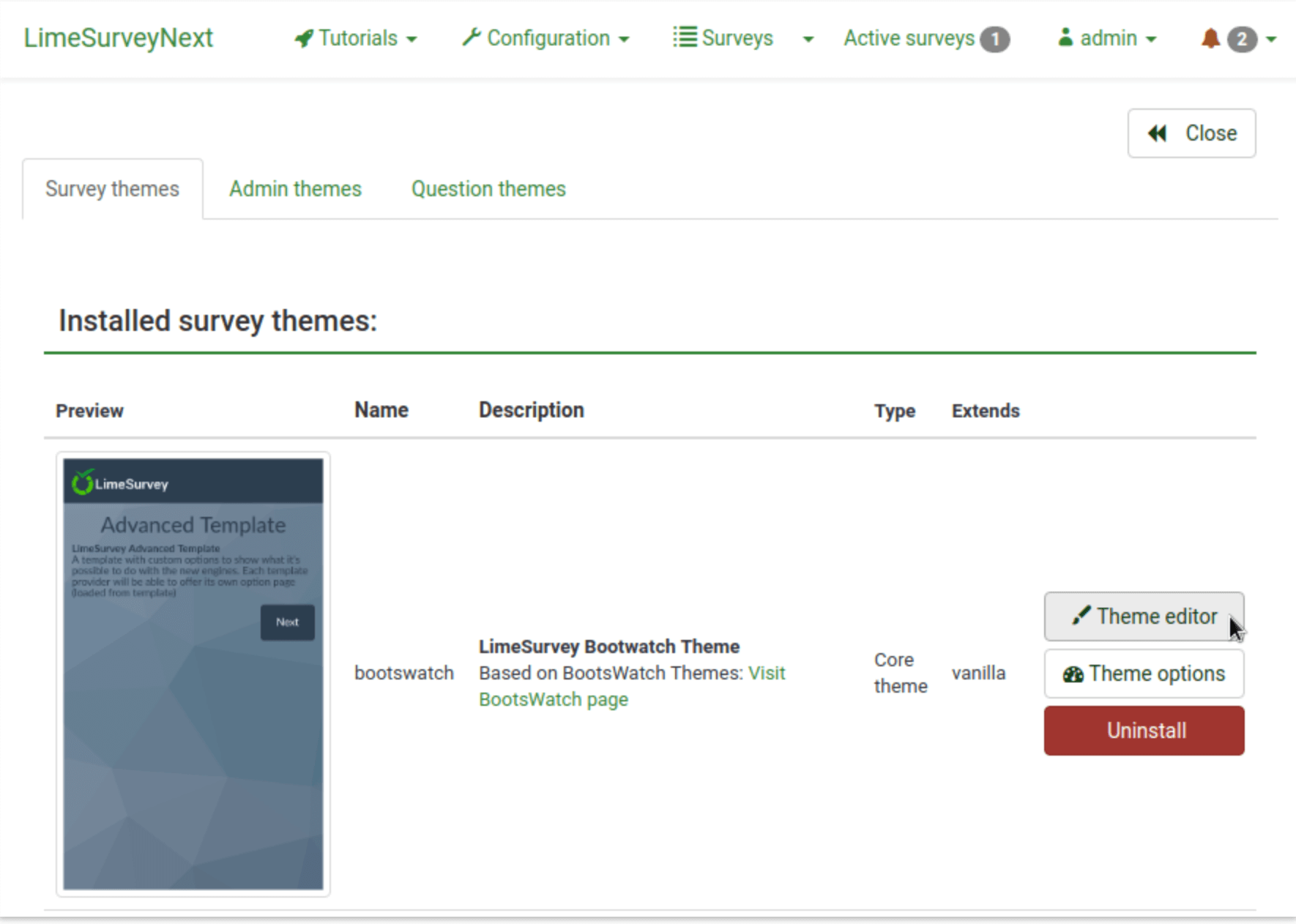 LimeSurvey vs SurveyMonkey: LimeSurvey theme editor