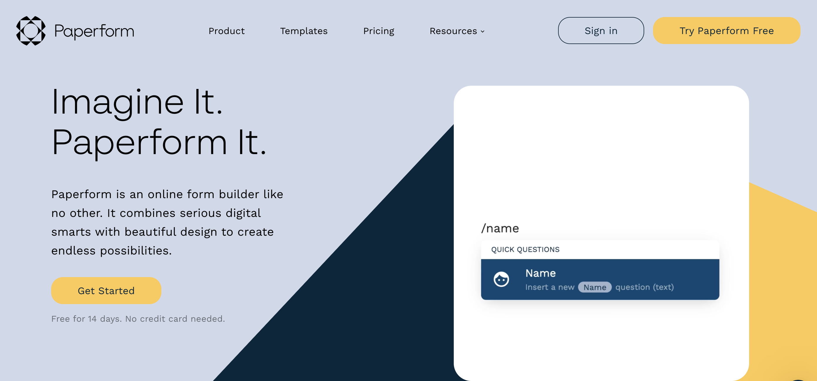 homepage of the form builder app - paperform