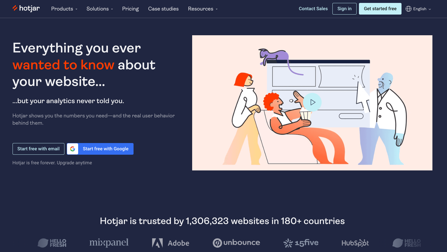 homepage of hotjar