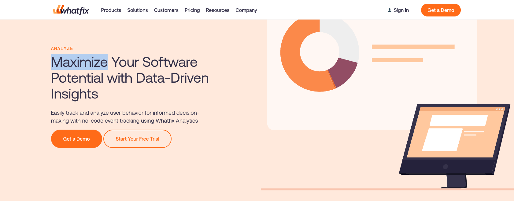 webpage of whatfix analyticstool