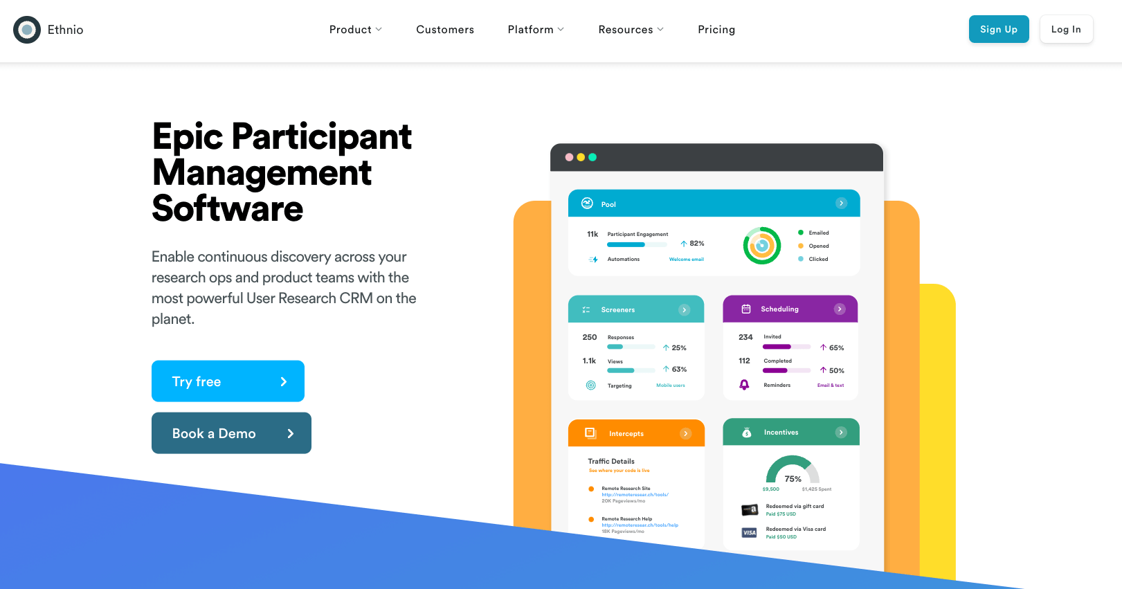 Homepage of the tool - ethnio