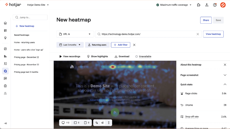 heatmap feature in website customer analytics tool - Hotjar