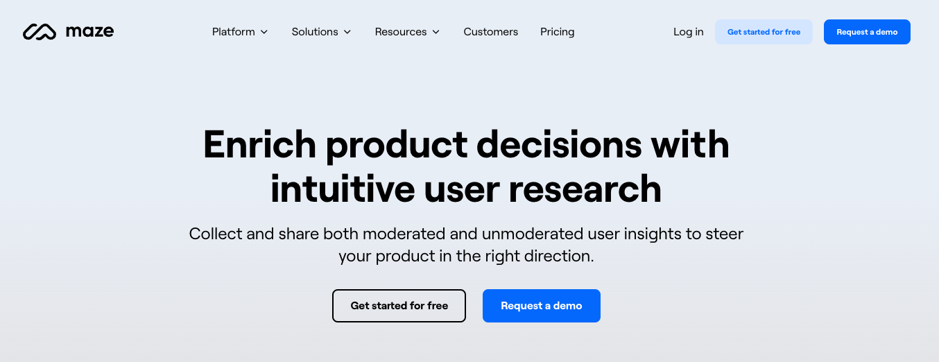 Homepage of the user research tool - Maze