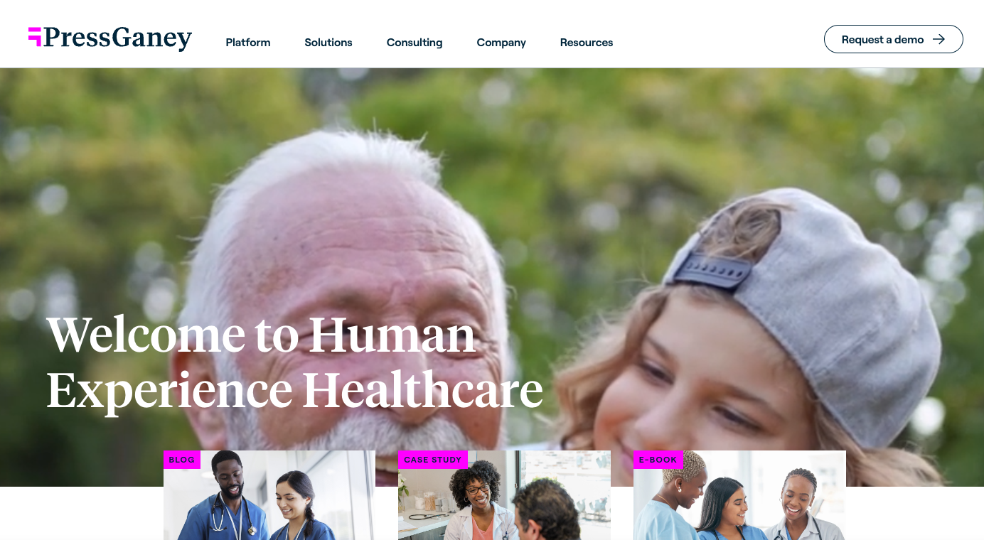 homepage of patient experience software - press ganey